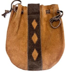 VTG Handmade Brown Suede Dice Bag Medieval Pouch Boho Renfair Festival Western